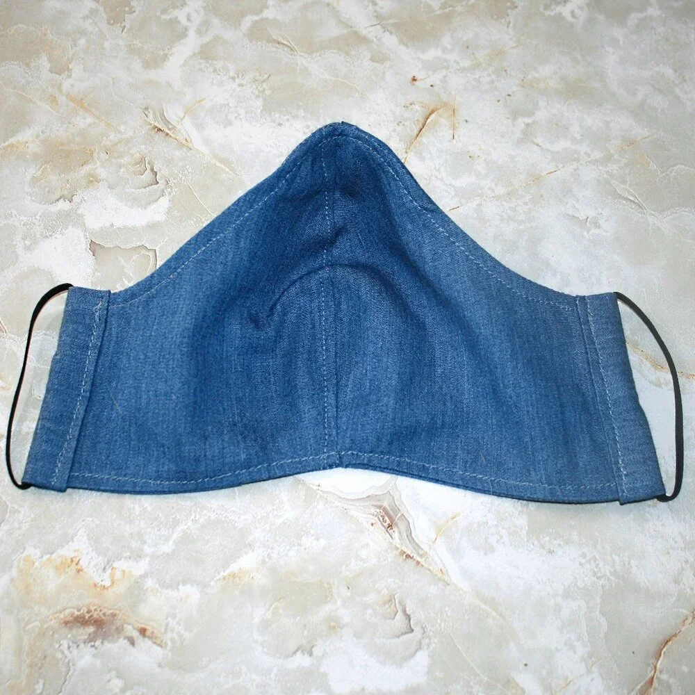 HAND CRAFTED Face Mask Denim Chambray Adult Cloth Fabric Solid - Shield Style
